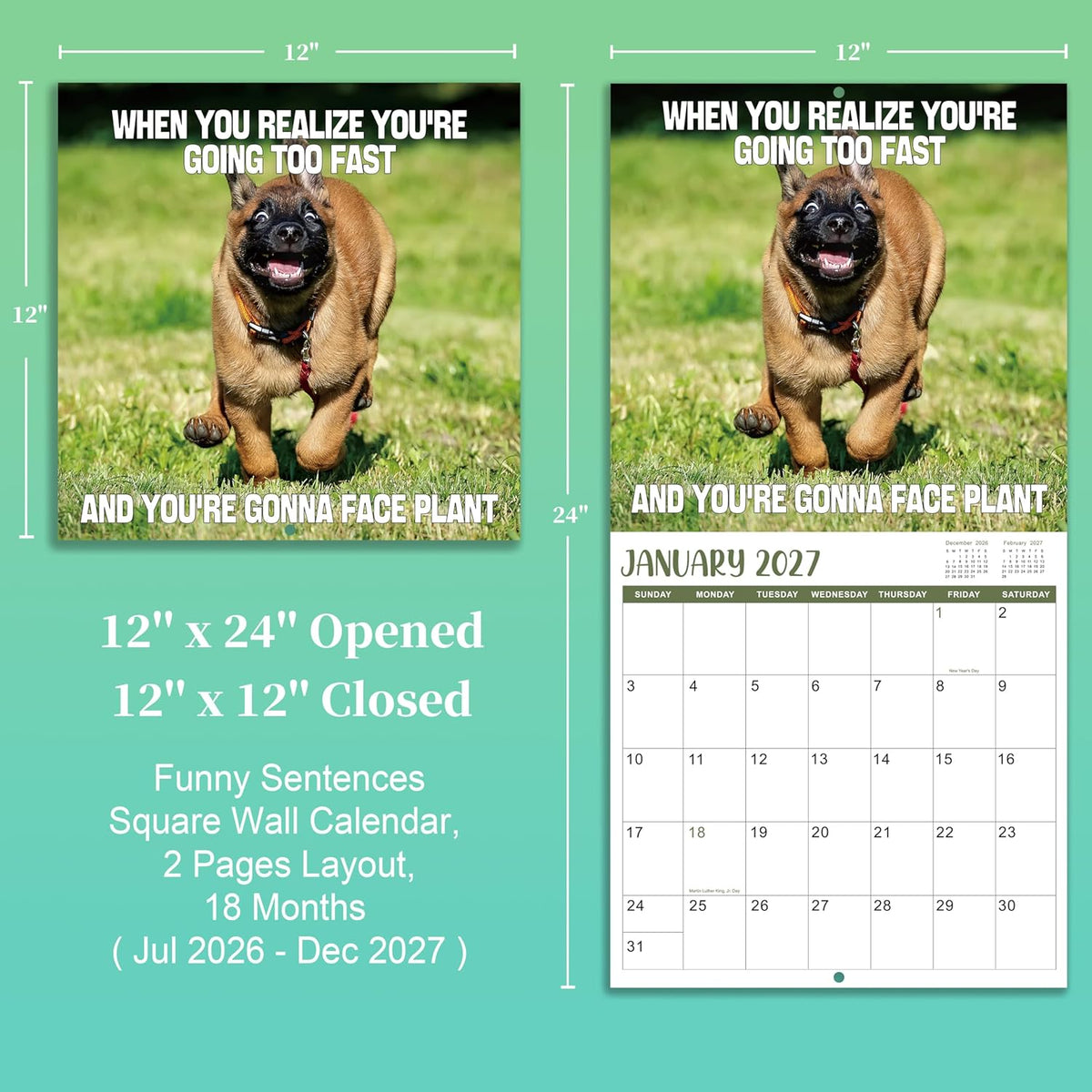 Silly Dogs 18-Month Wall Calendar (Jul 2026 - Dec 2027)