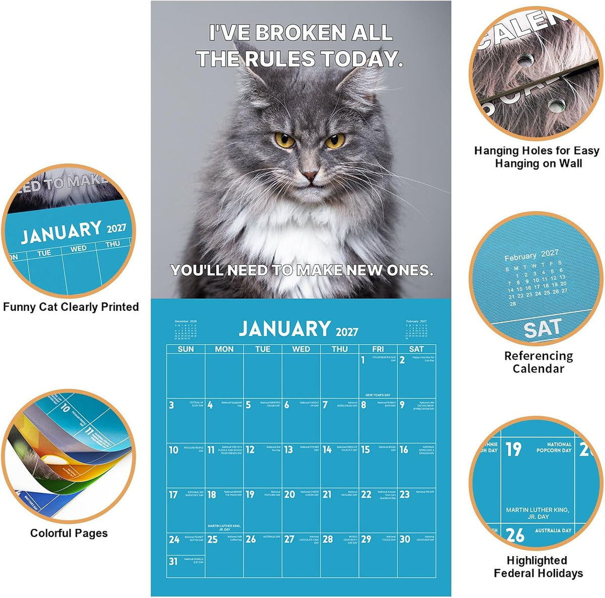 2027 Funny Cats Wall Calendar